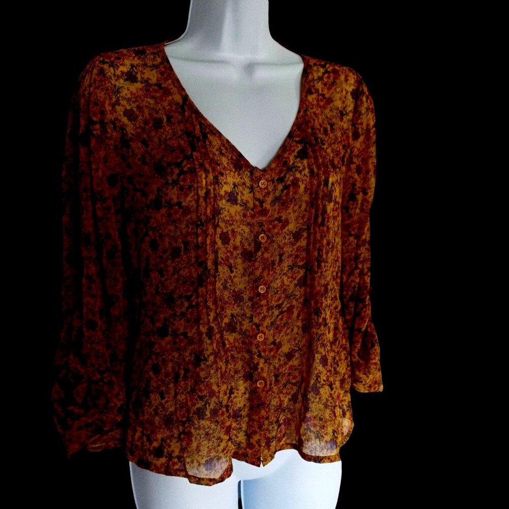 Mossimo Sheer Flowy Floral Blouse Cottagecore Fairycore Boho Top Women M